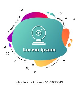 White Web camera icon isolated on white background. Chat camera. Webcam icon. Abstract banner with liquid shapes. Vector Illustration