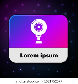 White Web camera icon isolated on black background. Chat camera. Webcam icon. Rectangle color button. Vector Illustration