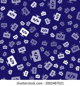 White Web design and front end development icon isolated seamless pattern on blue background.  Vector