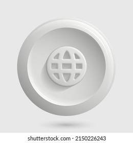 White Web Icon. Internet, Network Globe Isolated 3D Button. Vector illustration