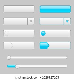 White web interface buttons with blue tags. Vector illustration