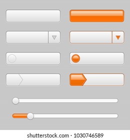 White web interface buttons with orange tags. Vector illustration