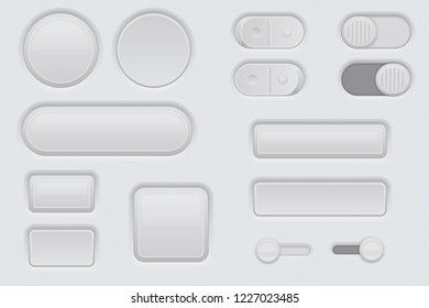 White web interface buttons set. 3d icons. Vector illustration