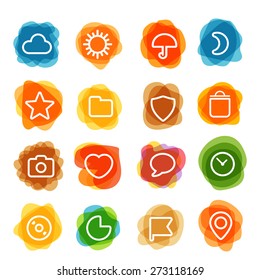 Weiße Web-Interface-Symbole Clipart Kunst auf Farbblöcken. Design-Elemente