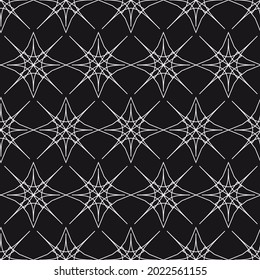 White web ornament and black background. Vector repeated net pattern.