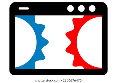 white web page with black border and two blue and red cogwheels