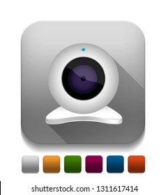 white webcam icon With long shadow over app button