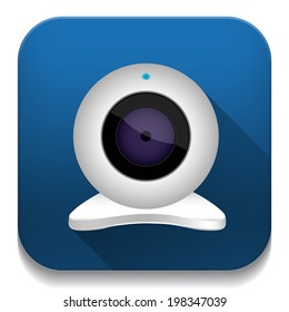 white webcam icon With long shadow over app button