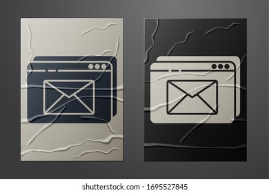White Website and envelope, new message, mail icon isolated on crumpled paper background. Usage for e-mail newsletters, headers, blog posts. Paper art style. Vector Illustration