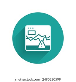 White Website with failure stocks market icon isolated with long shadow. Monitor with stock charts arrow on screen. Green circle button. Vector