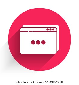 White Website template icon isolated with long shadow. Internet communication protocol. Red circle button. Vector Illustration