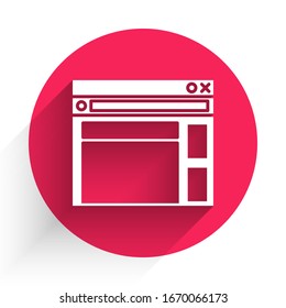 White Website template icon isolated with long shadow. Internet communication protocol. Red circle button. Vector Illustration