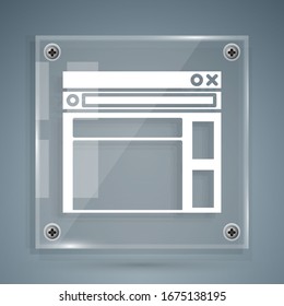 White Website template icon isolated on grey background. Internet communication protocol. Square glass panels. Vector Illustration