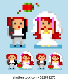 white Wedding bride. pixel vector illustration