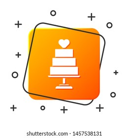 White Wedding cake with heart icon isolated on white background. Orange square button. Vector Illustration