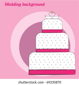 White wedding cake with swans. vector illustration.