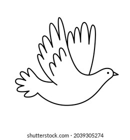 White Wedding Dove In Doodle Style. Bird Of Peace And Love, Symbol, Icon.