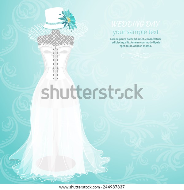 White Wedding Dress Hat Blue Flower Stock Vector Royalty Free