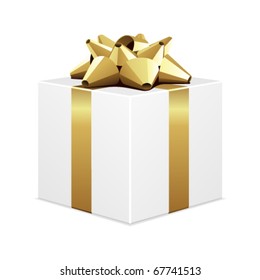 White wedding gift present box with gold bow vector illustration