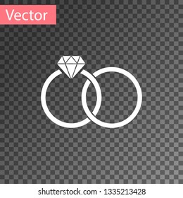 White Wedding rings icon isolated on transparent background. Bride and groom jewelery sign. Marriage icon. Diamond ring. Vector Illustration