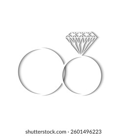 White wedding rings with shadows on white background. Vector design. 