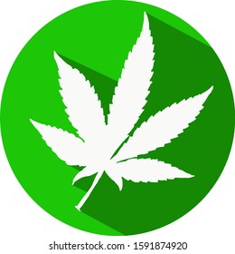 White weed leaf icon with green circle.