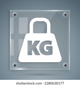 White Weight icon isolated on grey background. Kilogram weight block for weight lifting and scale. Mass symbol. Square glass panels. Vector Illustration
