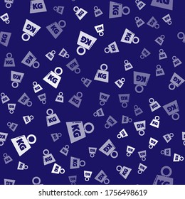 White Weight icon isolated seamless pattern on blue background. Kilogram weight block for weight lifting and scale. Mass symbol.  Vector Illustration