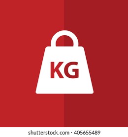 White weight kilogram vector icon. Red background