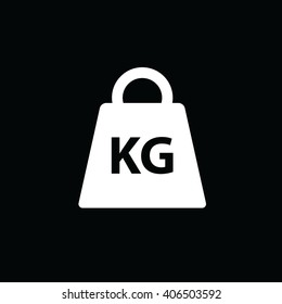White weight kilogram vector icon. Black background
