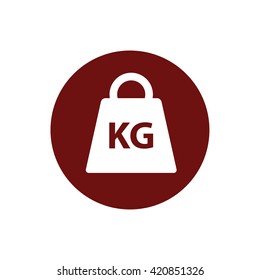 White weight kilogram vector icon. Red circle. Red button