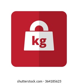White Weight Kilograms flat icon on red rounded square on white
