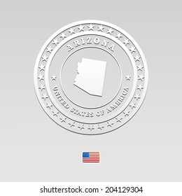 white welt label with map of Arizona, vector