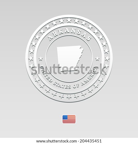 white welt label with map of Arkansas, vector