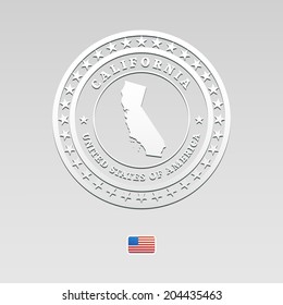 white welt label with map of California, vector