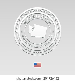 white welt label with map of Washington, vector