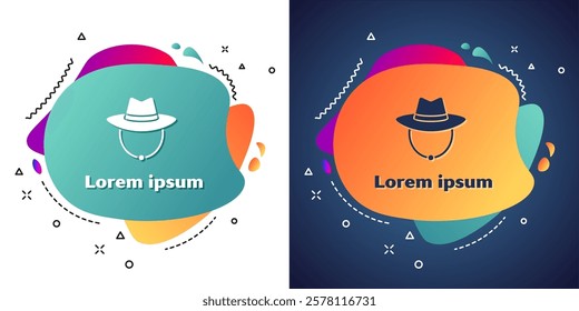 White Western cowboy hat icon isolated on white and blue background. Abstract banner with liquid shapes. Vector