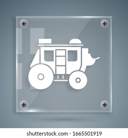 White Western stagecoach icon isolated on grey background. Square glass panels. Vector Illustration
