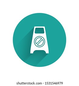 White Wet floor and cleaning in progress icon isolated with long shadow. Cleaning service concept. Green circle button. Vector Illustration