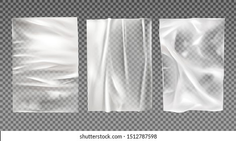 White wet paper, bad glued wheatpaste set. Wrinkled and creased sheets with crumpled texture isolated on transparent background, blank posters mock up for ads design. Realistic 3d vector illustration