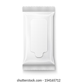 White wet wipes package with flap isolated on white background. Ready for your design. Packaging collection.
