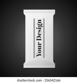 White wet wipes package with flap isolated on black  background. Ready for your design. Packaging collection.
