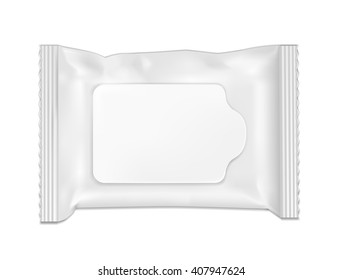 White Wet Wipes Package With Flap. 