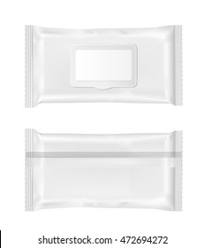 Paquete de toallitas mojadas blancas con solapa.