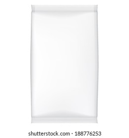 White wet wipes package isolated on white background. For your design. White Blank Foil Food Snack Sachet Bag Packaging For Coffee, Salt, Sugar, Pepper, Spices, Sweets, Chips, Cookies Or Candy.