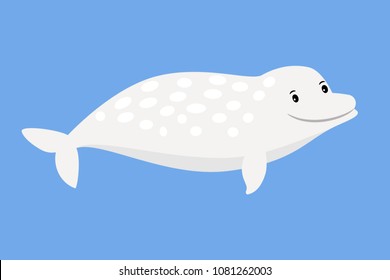 White whale cute sea animal cartoon icon on blue background, vector illustration