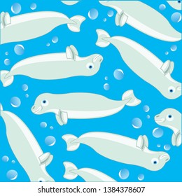 White whale decorative pattern on turn blue background