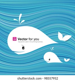 White whale ( paper materials design) on abstract blue sea background. vector illustration