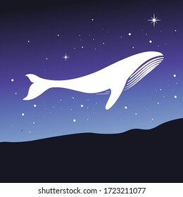 white whale in the starry sky, vector, vector illustration