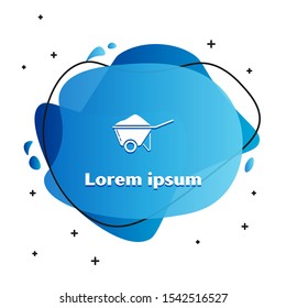White Wheelbarrow with dirt icon isolated on white background. Tool equipment. Agriculture cart wheel farm. Abstract banner with liquid shapes. Vector Illustration